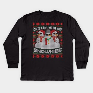 Chillin with my Snowmies Christmas Pajama Kids Long Sleeve T-Shirt